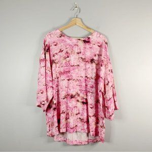 Soft Surroundings Abilene Top Blouse 1X Tie Dye White Pink Cross Back 1/2 Sleeve